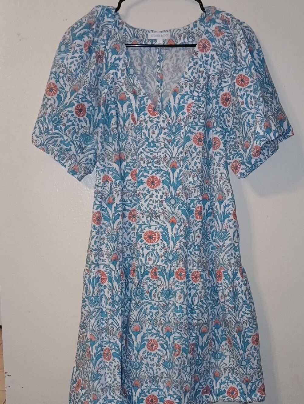 Crown & Ivy Teal and Coral Floral Mini Dress - Picture 3 of 6
